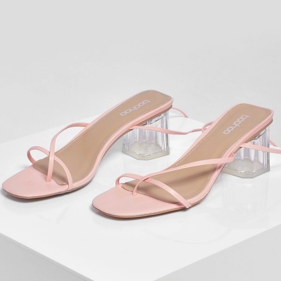 Strappy Clear Low Block Heels - Picture 3 of 7